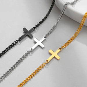 Bracelet Croix Chaîne Gourmette Homme Ou Femme noir