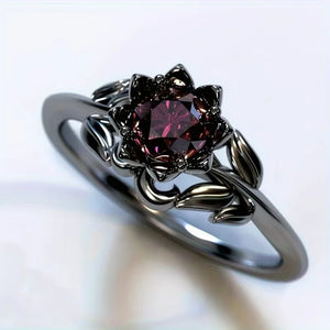 Bague Anneau Fleur Noire