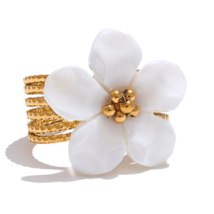 Bague Anneau Fleur Blanche