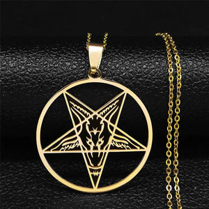 Collier Pendentif Baphomet Satan Gothique or