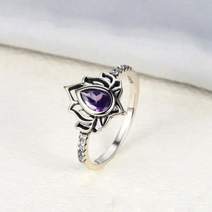 Bague Fleur de Lotus Argentée Femme violet