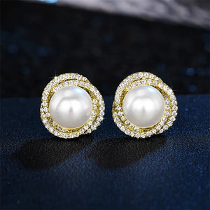 Boucles d'Oreilles Clou avec Perles et Strass or