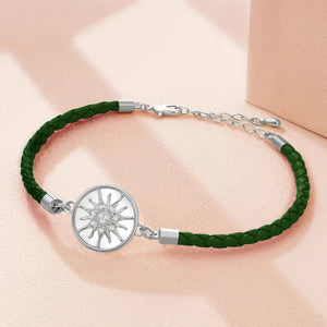 Bracelet Compas en Cuir Boussole Rose des Vents  vert foncé argent