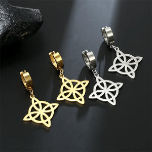 Boucles d'Oreilles Créoles Pendantes Noeud de Sorcière Protection Femme Wiccan or