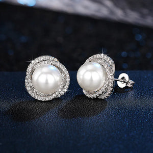 Boucles d'Oreilles Clou avec Perles et Strass argent