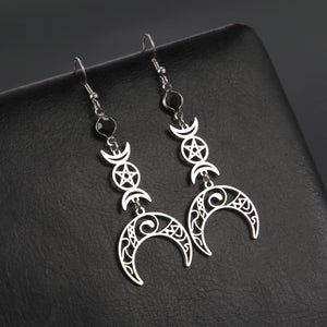 Boucles d'Oreilles Triple Lune Pendantes Sorcellerie Wiccan Femme