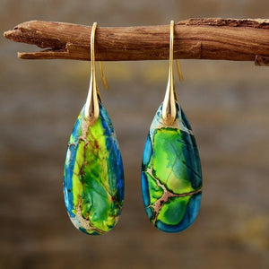 Boucles d'Oreilles Pierre Naturelle vert