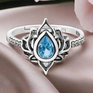 Bague Fleur de Lotus Argentée Femme bleu