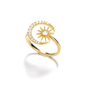 Bague Lune Femme Anneau Astres soleil or