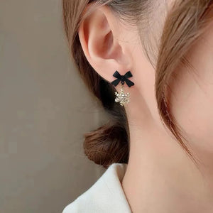 Boucles d'Oreilles Noeud Flocon de Neige Hiver Femme noir