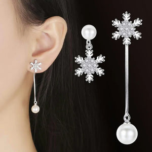 Boucles d'Oreilles Pendantes Flocon de Neige Argent Femme