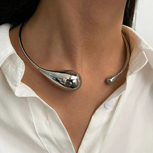 Collier Ras de Cou Pendentif Goutte d'Eau argent