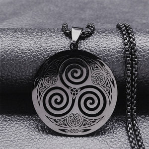 Collier Celtique Pendentif Triskel Viking Homme Femme Nordique noir