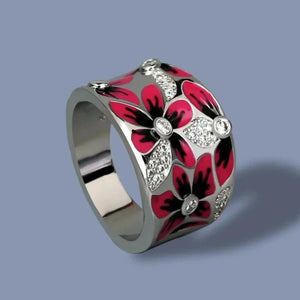 Bague Anneau Fleurs Rouges avec Zircon