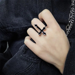 Bague Croix Homme Noire Argent