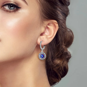 Boucles D'Oreilles Mauvais Oeil Bleu Rondes Et Perles