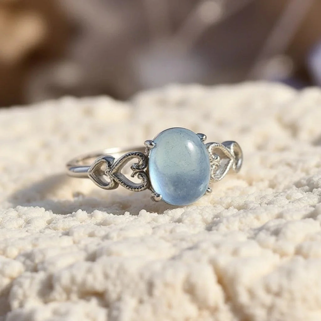 Verstelbare ring "Zeekristal" in aquamarijn 
