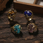 Verstelbare goudkleurige ring met tijgeroogsteen in vintage stijl