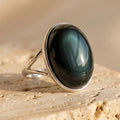 Bague ajustable "éveil de L'âme" en obsidienne oeil céleste