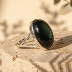 Bague ajustable "éveil de L'âme" en obsidienne oeil céleste