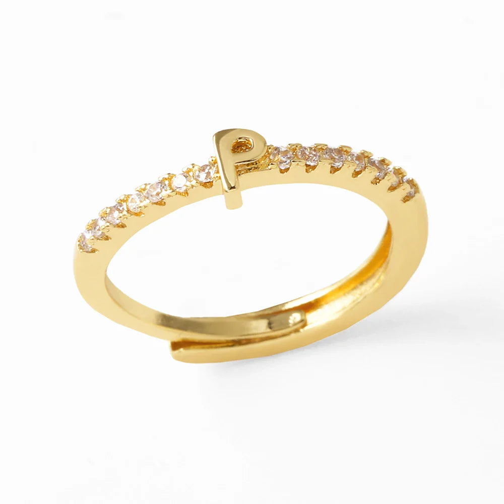 Verstelbare ring voor dames met initiaal - letter 