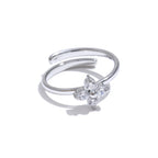 Verstelbare ring met klavertje en stras zilver