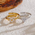 Verstelbare ring met klavertje en stras zilver