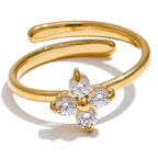 Verstelbare ring met klavertje en stras goud