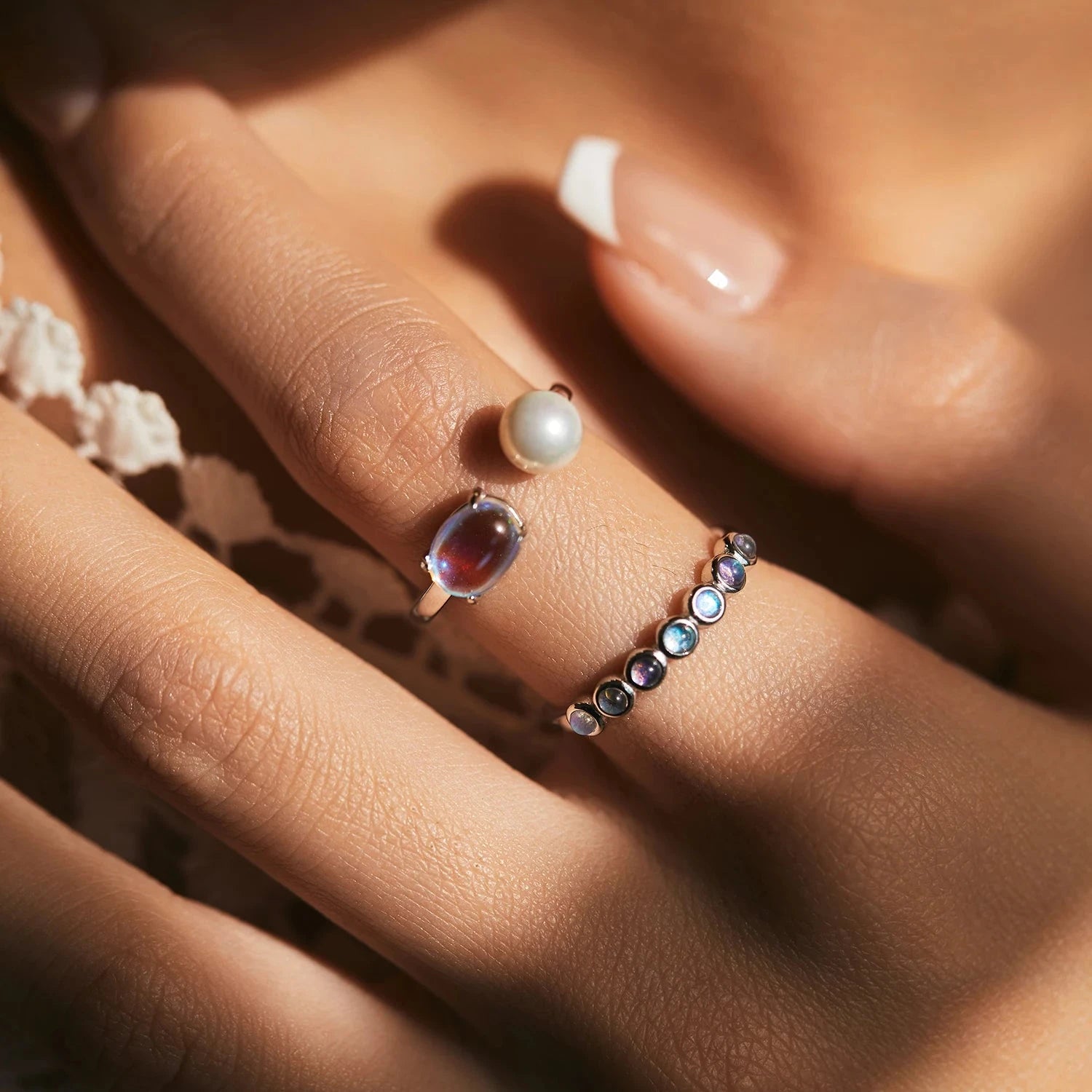 Bague Anneau avec Crystal Pierre de Lune