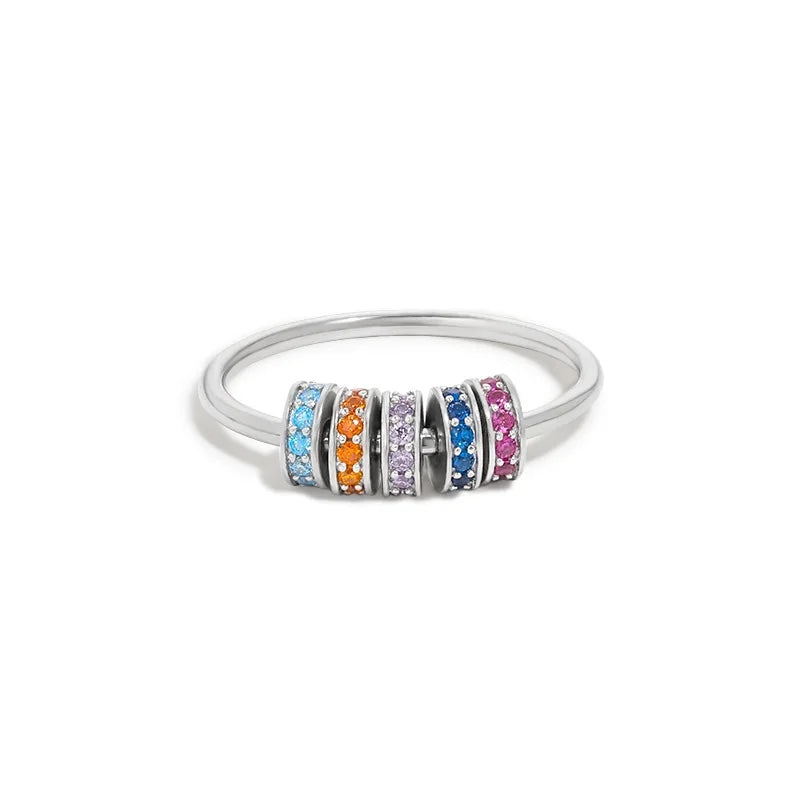 Bague Anneau avec Perles Multicolores Tournantes en Zircon Anti-Stress