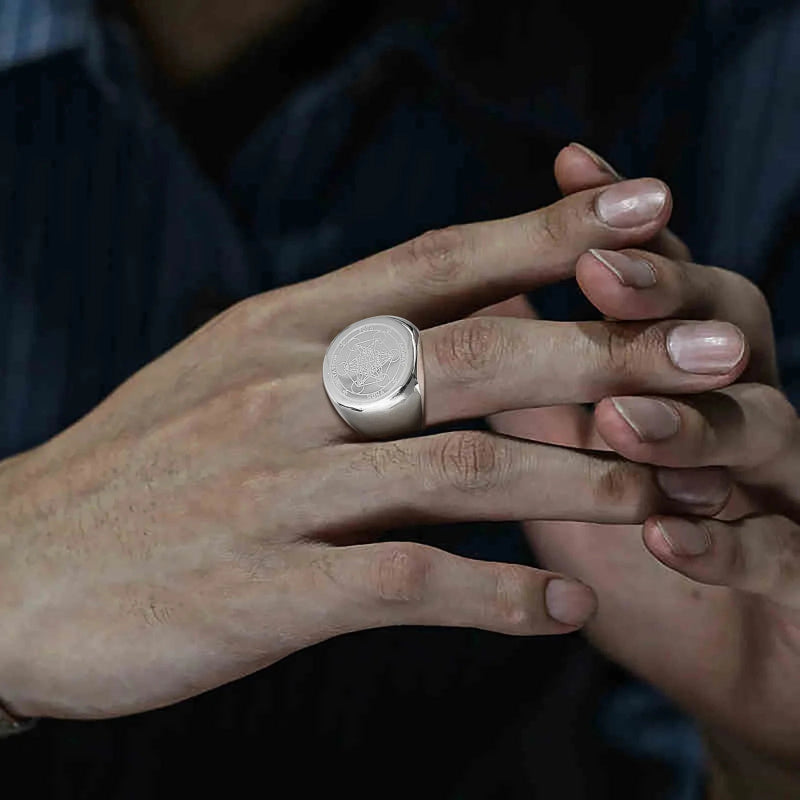 Bague Anneau Noirs Cube Métatron argent