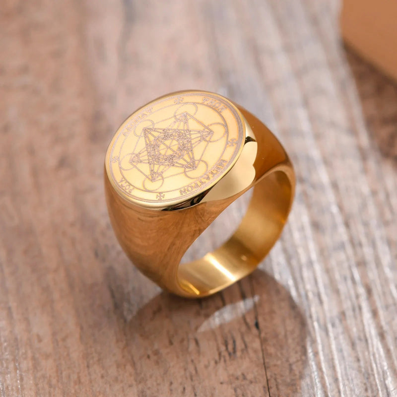 Bague Anneau Noirs Cube Métatron or