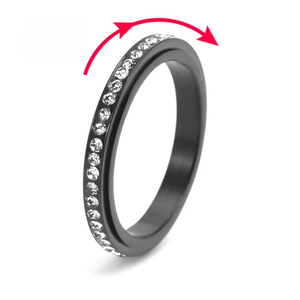 Bague Anneau Tournant Anti-Stress avec Zircon noir