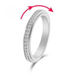 Bague Anneau Tournant Anti-Stress avec Zircon argent