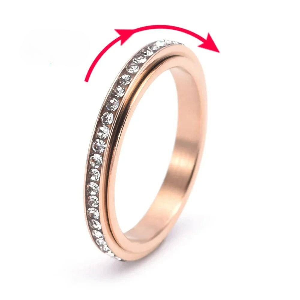 Bague Anneau Tournant Anti-Stress avec Zircon or rose