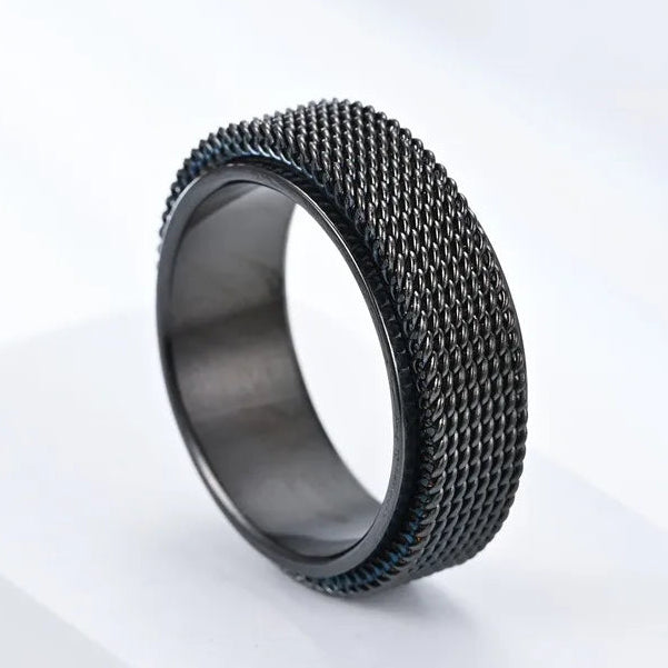 Bague anti-stress rotative à motif torsadé noir