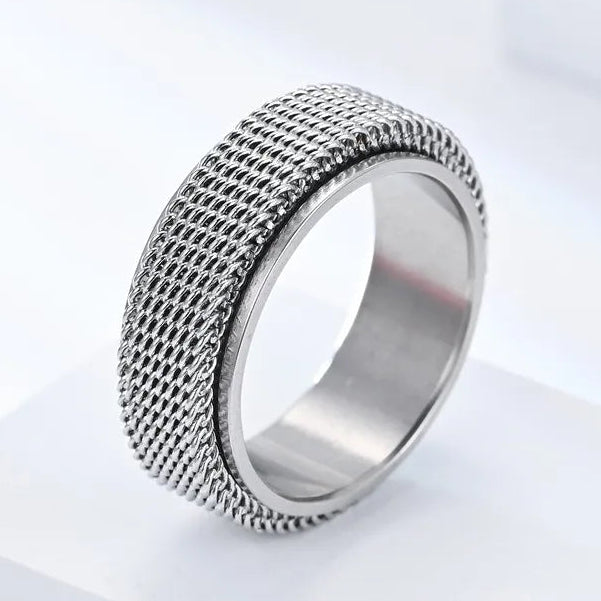 Bague anti-stress rotative à motif torsadé argent