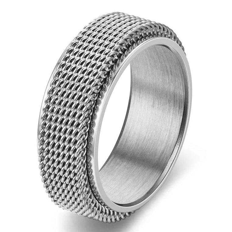 Bague anti-stress rotative à motif torsadé argent
