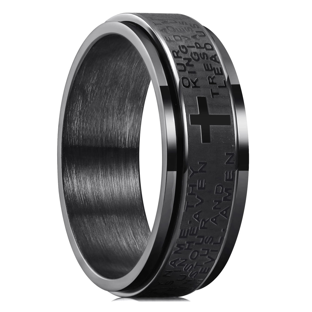 Bague anti-stress rotative avec croix chrétienne noir