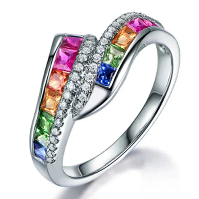 Regenboogring met strass