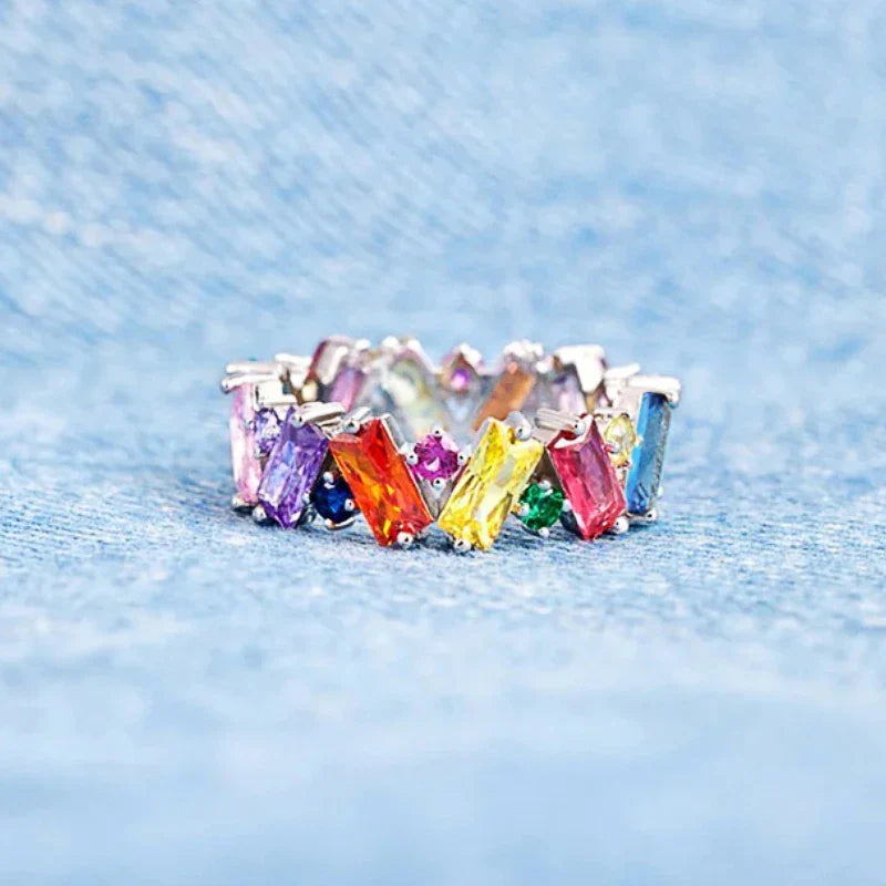 Geometrische regenboogring zilver
