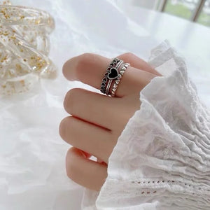 Bague Argentée Coeur Noir Femme