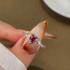Bague avec Coeur et Zircon rouge et argent