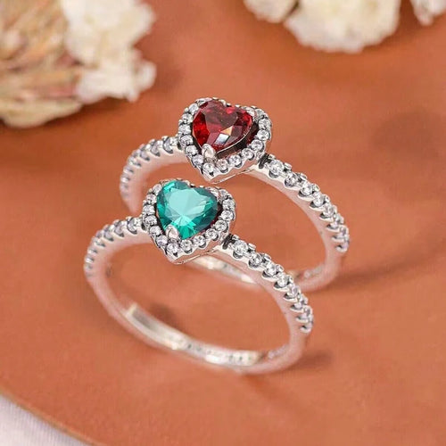 Bague avec Coeur et Zircon vert et argent