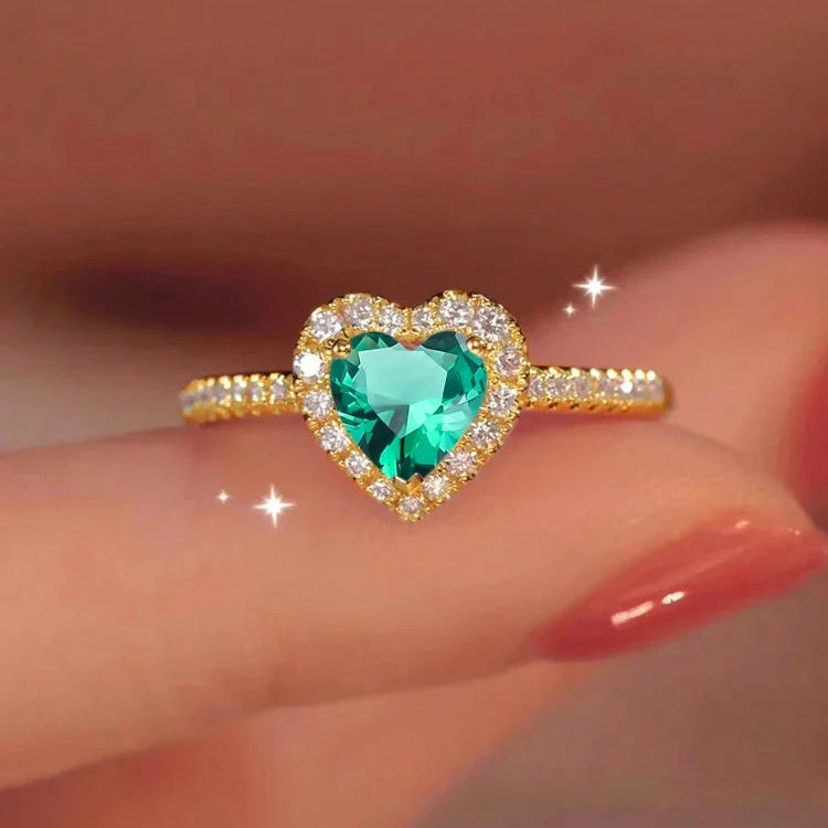 Bague avec Coeur et Zircon vert et or