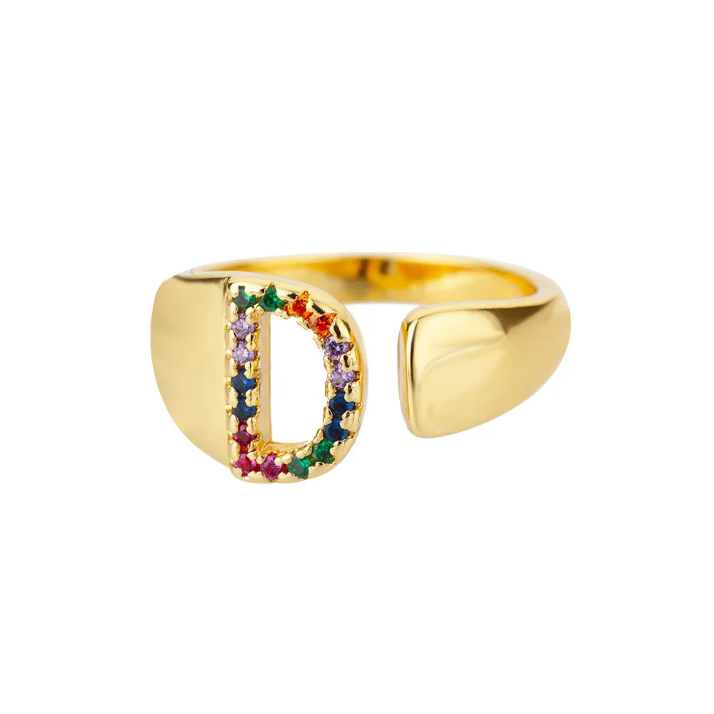 Ring met regenbooginitiaal voor dames - letter 
