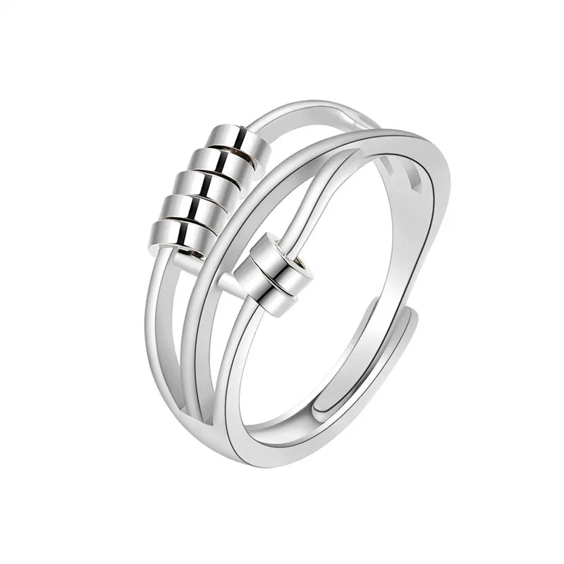 Bague avec Perles Rotatives contre l'Anxiété pour Femme argent