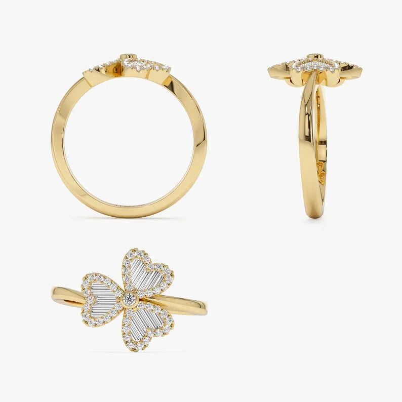 Bague avec Trèfle à 3 Feuilles en Zircon