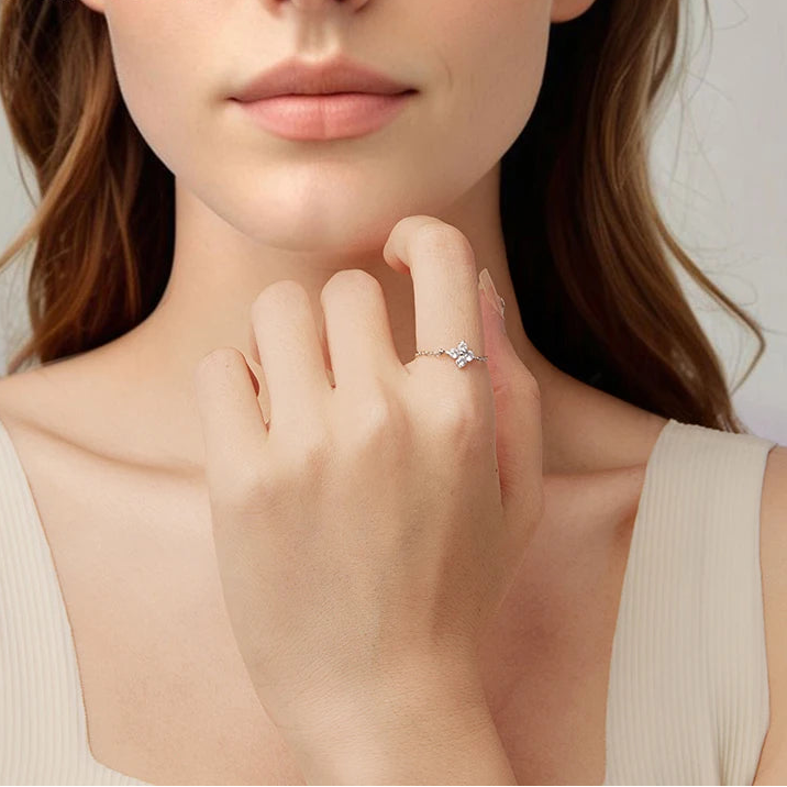 Bague avec Trèfle à 4 Feuilles en Zircon