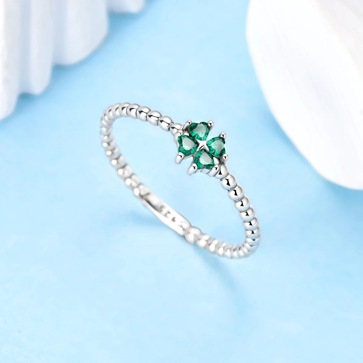 Bague avec Trèfle à 4 Feuilles Vert